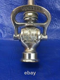 Vintage nickel plated over brass American LaFrance fire nozzle and shut off
