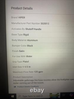 Viper SG3012 Fire Hose Nozzle Adj Gallonage Solid Stream