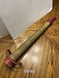 Vtg Antique Made In USA Solid Brass Firefighter Fire Hose Nozzle Long Red