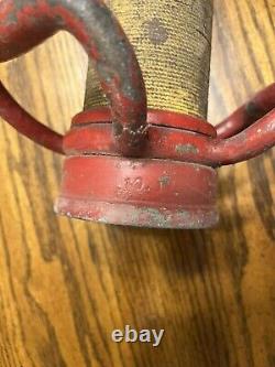 Vtg Antique Made In USA Solid Brass Firefighter Fire Hose Nozzle Long Red