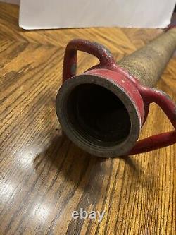 Vtg Antique Made In USA Solid Brass Firefighter Fire Hose Nozzle Long Red