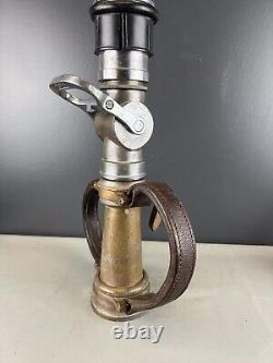 Wooster Brass Vintage Play pipe Fire Nozzle / Leather Strap Handles