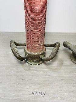 2 tuyaux de pompier vintage en laiton enveloppés de la société UNDERWRITERS avec buse de 30 pouces