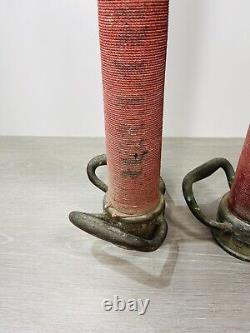 2 tuyaux de pompier vintage en laiton enveloppés de la société UNDERWRITERS avec buse de 30 pouces
