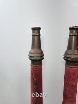 2 tuyaux de pompier vintage en laiton enveloppés de la société UNDERWRITERS avec buse de 30 pouces