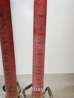 2 tuyaux de pompier vintage en laiton enveloppés de la société UNDERWRITERS avec buse de 30 pouces