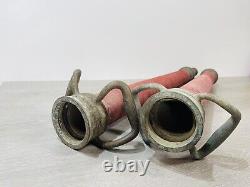 2 tuyaux de pompier vintage en laiton enveloppés de la société UNDERWRITERS avec buse de 30 pouces