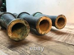 3 Grandes Buses de Tuyau de Feu Vintage Elkhart 23 1/2 pouces de long 1.5000 Patine Verdigris