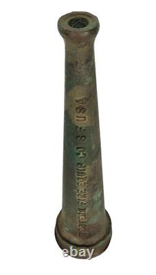 Ancien VFG Buse de Tuyau de Pompier en Bronze Patiné Western Fire Equip Co 8 F USA 10