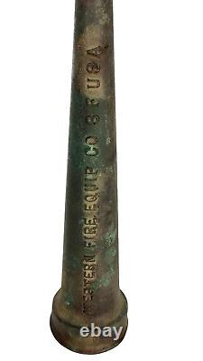 Ancien VFG Buse de Tuyau de Pompier en Bronze Patiné Western Fire Equip Co 8 F USA 10