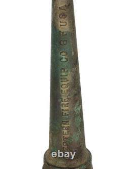 Ancien VFG Buse de Tuyau de Pompier en Bronze Patiné Western Fire Equip Co 8 F USA 10