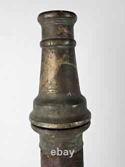 Ancien embout de tuyau de camion de pompier américain en laiton bronze des années 1930, 31,5 cm