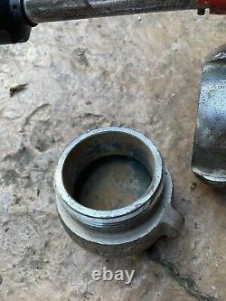 Ancienne pompe à incendie - Soupape / levier pivotant en laiton de pompier + cloche de camion Akron Brass Co