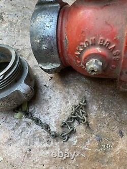 Ancienne pompe à incendie - Soupape / levier pivotant en laiton de pompier + cloche de camion Akron Brass Co