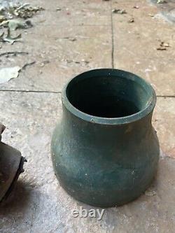 Ancienne pompe à incendie - Soupape / levier pivotant en laiton de pompier + cloche de camion Akron Brass Co