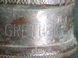 Bec de tuyau d'incendie en laiton antique de Grether Fire Equipment Co, tel que trouvé, non nettoyé