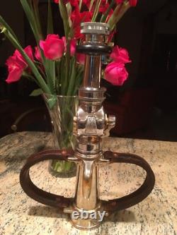 Buse à incendie vintage Wooster en laiton de 2,5 pouces avec poignée en cuir et robinet d'arrêt