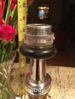 Buse à incendie vintage Wooster en laiton de 2,5 pouces avec poignée en cuir et robinet d'arrêt