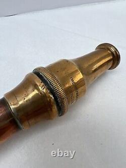 Buse de tuyau d'incendie en cuivre et laiton de la brigade de pompiers Merryweather Londres antique 5/8