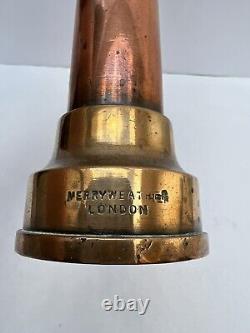 Buse de tuyau d'incendie en cuivre et laiton de la brigade de pompiers Merryweather Londres antique 5/8