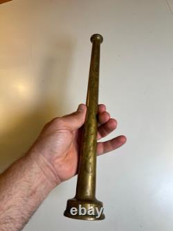 Buse de tuyau d'incendie vintage en laiton massif, embout fileté conique 12, antique incendie