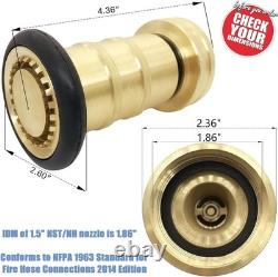 Buse en laiton réglable pour tuyau d'incendie 1-1/2 NST/NH à usage polyvalent, 100 psi
