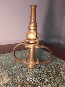 Embout de tuyau d'incendie en laiton antique, rare et ancien des années 1900
