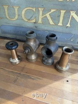 Ensemble de 4 Buses de Tuyau d'Incendie en Laiton RARES Pièces Antiques Ancien Collectionneur de Pompiers