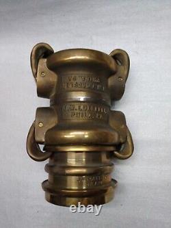J. M. Loeffler Philadelphie PA Double Terminaison Raccord de Tuyau d'Incendie Rapide en Bronze