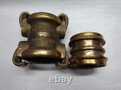 J. M. Loeffler Philadelphie PA Double Terminaison Raccord de Tuyau d'Incendie Rapide en Bronze