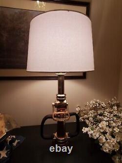 Lampe de buse d'incendie en laiton antique rare en bois Woodhouse 29 pouces HTF Super Nice