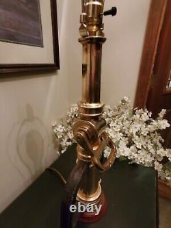 Lampe de buse d'incendie en laiton antique rare en bois Woodhouse 29 pouces HTF Super Nice