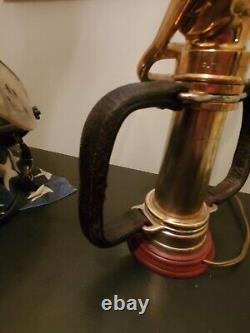 Lampe de buse d'incendie en laiton antique rare en bois Woodhouse 29 pouces HTF Super Nice