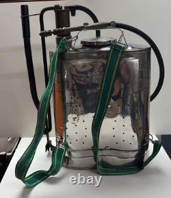 Pompe à incendie ovale vintage Smith Indian en acier inoxydable avec sangles, tuyau et buse