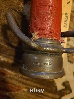 Rarissime Buse de Tuyau d'Incendie en Laiton Enveloppée de Corde, Pivotante, à Double Poignée de 30'' A. F. D. S. Co