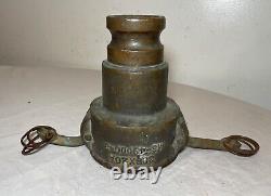 Rarissime antique en laiton PT grande buse de pompier pour tuyau d'incendie avec raccord de colonne montante
