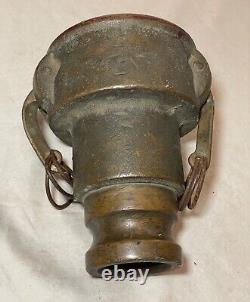 Rarissime antique en laiton PT grande buse de pompier pour tuyau d'incendie avec raccord de colonne montante