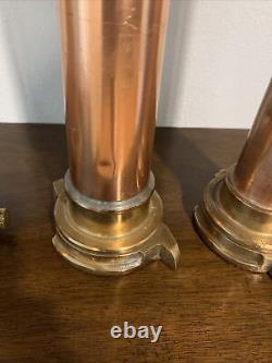Trois Anciens Nozzles Brass Copper Fire Hose 19,75, 20,5 Et 22,25 Pouces Tall