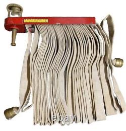 Tuyau d'incendie Allenco vintage avec support mural et buse en laiton massif 1959