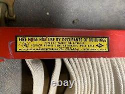 Tuyau d'incendie Allenco vintage avec support mural et buse en laiton massif 1959