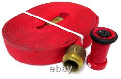 Tuyau d'incendie rouge UFS 50' avec raccords en laiton de 1-1/2 pouces + nouvelle buse d'eau - Outil de sécurité pour propriété