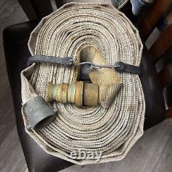 Tuyau d'incendie vintage WD Allen Co. de 100 pieds et buse en laiton