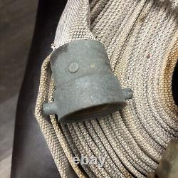 Tuyau d'incendie vintage WD Allen Co. de 100 pieds et buse en laiton