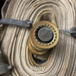 Tuyau d'incendie vintage WD Allen Co. de 100 pieds et buse en laiton