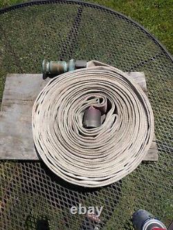 Tuyau d'incendie vintage WD Allen Co. de 75 pieds et buse en laiton