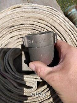 Tuyau d'incendie vintage WD Allen Co. de 75 pieds et buse en laiton