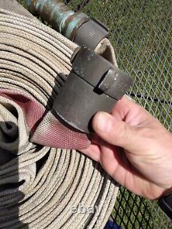 Tuyau d'incendie vintage WD Allen Co. de 75 pieds et buse en laiton