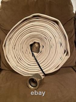 Tuyau d'incendie vintage de 50 pieds avec raccords en laiton Underwriters Laboratories