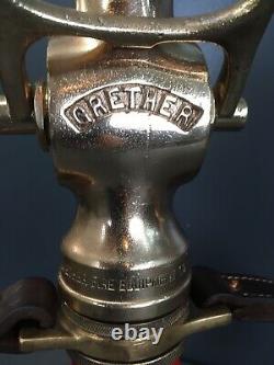 Vintage Grether Brass / Cordon Rouge Enroulé / Cuir Hds. Tuyau D'incendie