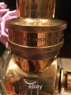 Vintage Wooster Brass 21/2 In. / Poignée En Cuir, Levier D'arrêt Buse D'incendie Avec Embout